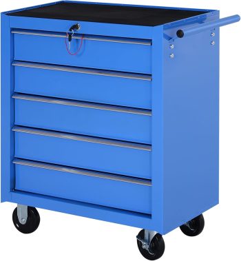 HOMCOM Carro Caja de Herramientas Taller Movil con 5 Cajones 4 Ruedas Azul