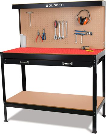 Banco de Trabajo de Metal con cajones de Pared y de Taller 120x60cm + 2 cajones y 2 estantes para Herramientas