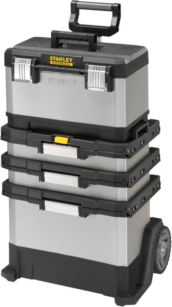 STANLEY FATMAX Taller Móvil Metálico, Carro de Herramientas, Caja Versátil para Piezas Pequeñas y Grandes, Ruedas 17cm, Cierres Metálicos Antioxidantes, 1-95-622