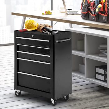 HOMCOM Carro Caja de Herramientas Taller Movil 5 Cajones 4 Ruedas Negro